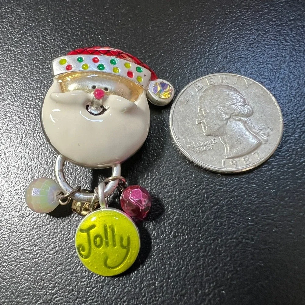 Vintage AJMC Santa Claus Brooch Silver‎ Tone and Enamel Christmas Pin